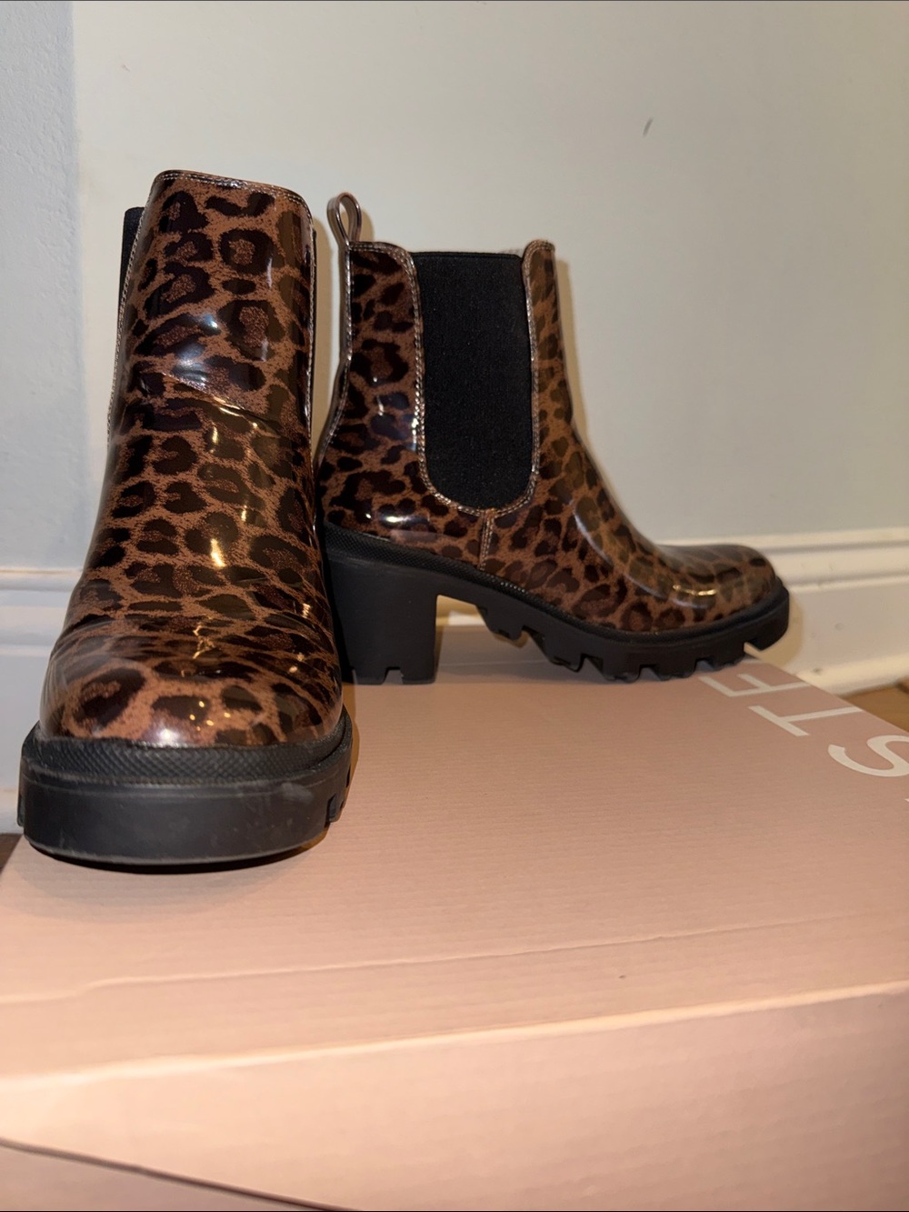 JustFab Leopard Print Chelsea Booties in Brown and Black